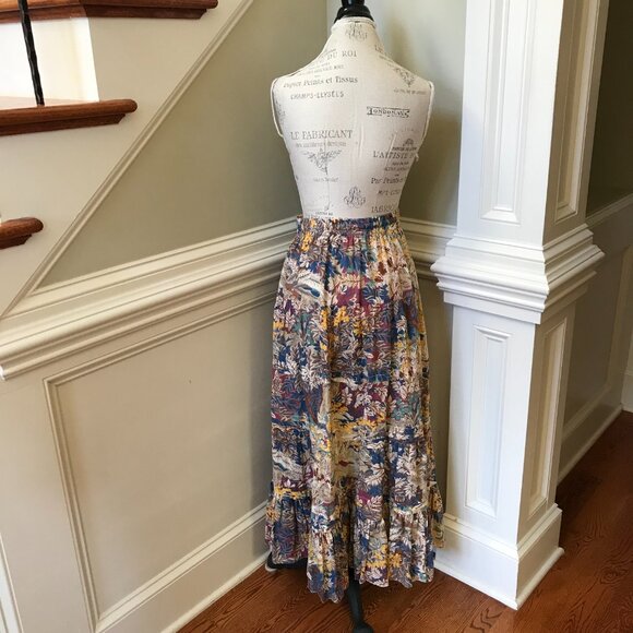 The Great Pastoral Tiered Maxi Skirt Womens 2 Small Blue Yellow Canopy Leaf - Picture 13 of 14